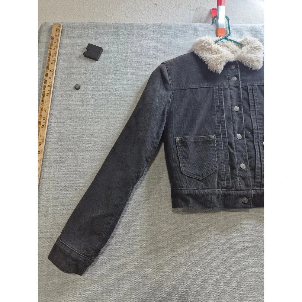 Levi's Corduroy Trucker Cropped Jacket Womens XS Charcoal Gray Sherpa Lined